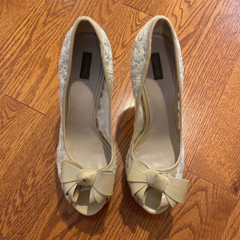 Joan & David cream lace heels with bows